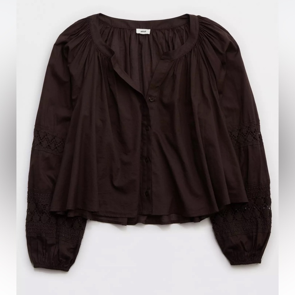 Aerie 100% Cotton Long Sleeve Crochet Button Down Shirt  Size S